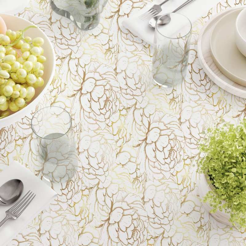 Fabric Textile Products, Inc. Rectangular Tablecloth, 100% Cotton, 60X84", Golden Peony, 84" x 60"