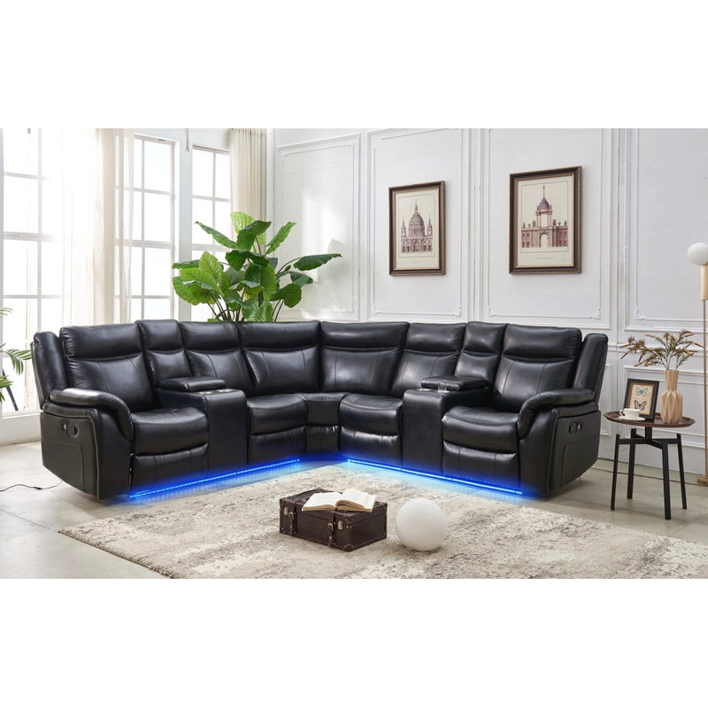Canapé modulaire inclinable manuel noir avec bande DEL