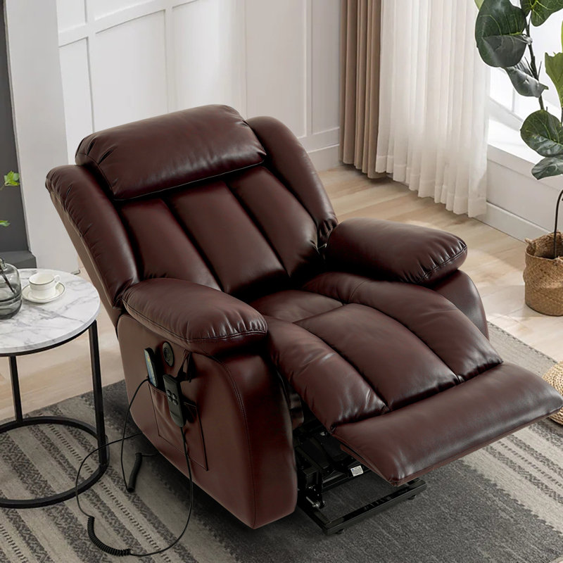 Dual Motor Leather Power Lift Recliner, Infinite Position Lay Flat, Heat & Massage for Adult&Elderly, Brown