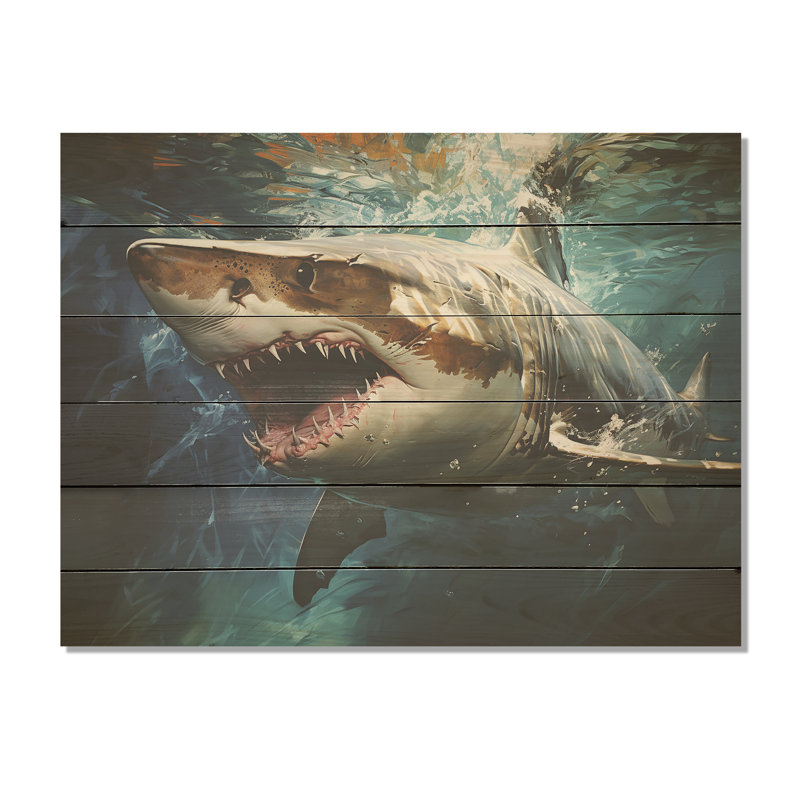 Sark Mako Momentum I - Art sur bois de requin sur bois de pin naturel, H 30 po x l 40 po