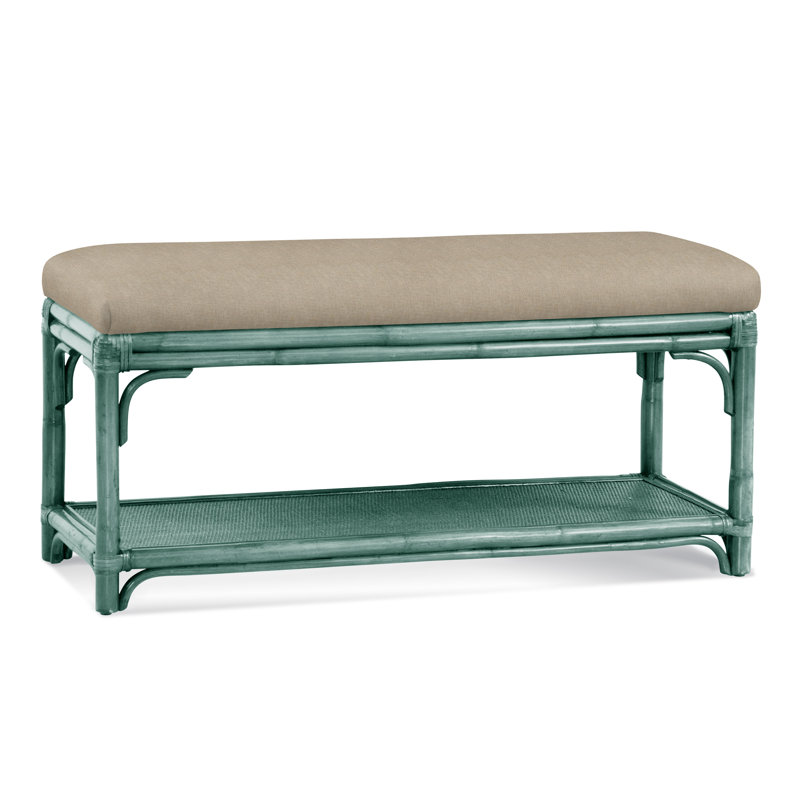 Summer Retreat Wicker Shelf Storage Bench, Honey, Oatmeal Crypton Performance; 0822-74