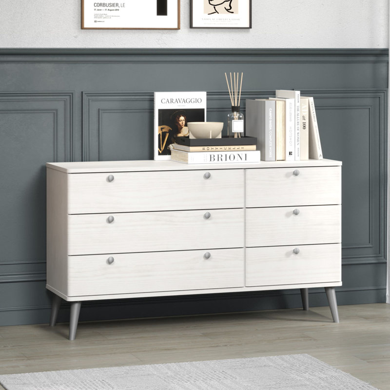 3+3 Drawer Extra Wide Chest, white wax finish