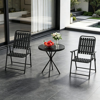 Patio Bistro Set Outdoor Dining Set With Foldable Chairs And Round Side Table