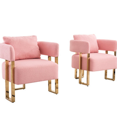 Chaise rose décorative moderne avec pieds dorés - 2 pièces pour le salon, la toison de bureau, sans roulettes, les pattes de couture méticuleuse, le revêtement en molleton pour une utilisation durable