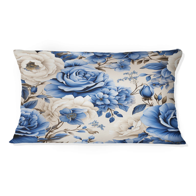 Motif victorien II de Blue Neo Victorian Roses - coussin à imprimé floral
