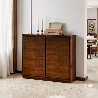 Walnut Mid-Century Modern Sideboard with 2 Outlet Holes, 39" Buffet Cabinet for Living Room, Dining Room, Entryway Storage
