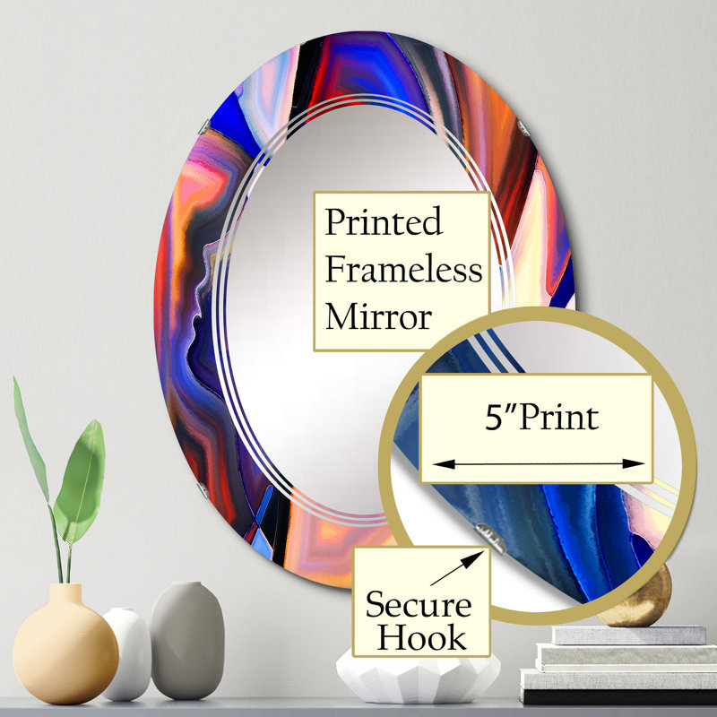 Teintes sacrées en bleu rouge et noir - Miroir mural moderne ovale, 30 po x 20 po