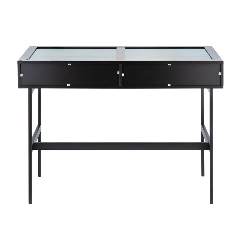 Emery 43.5'' Glass Top Console Table, Black
