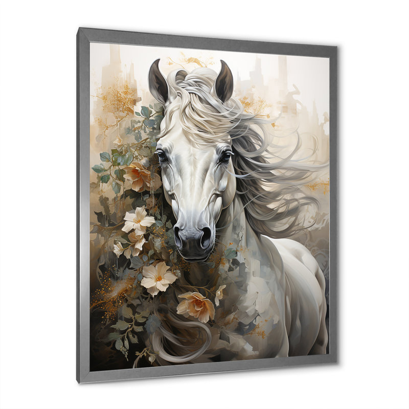 Blooming surréel équin Portrait I - Cheval, art mural, salon, Cadre photo argenté, H 40 po x l 30 po x P 1,5 po