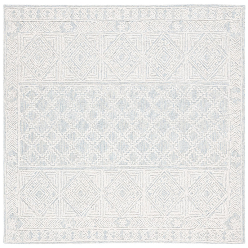 Abstract Hand Tufted Wool Geometric Rug, Square 6'
