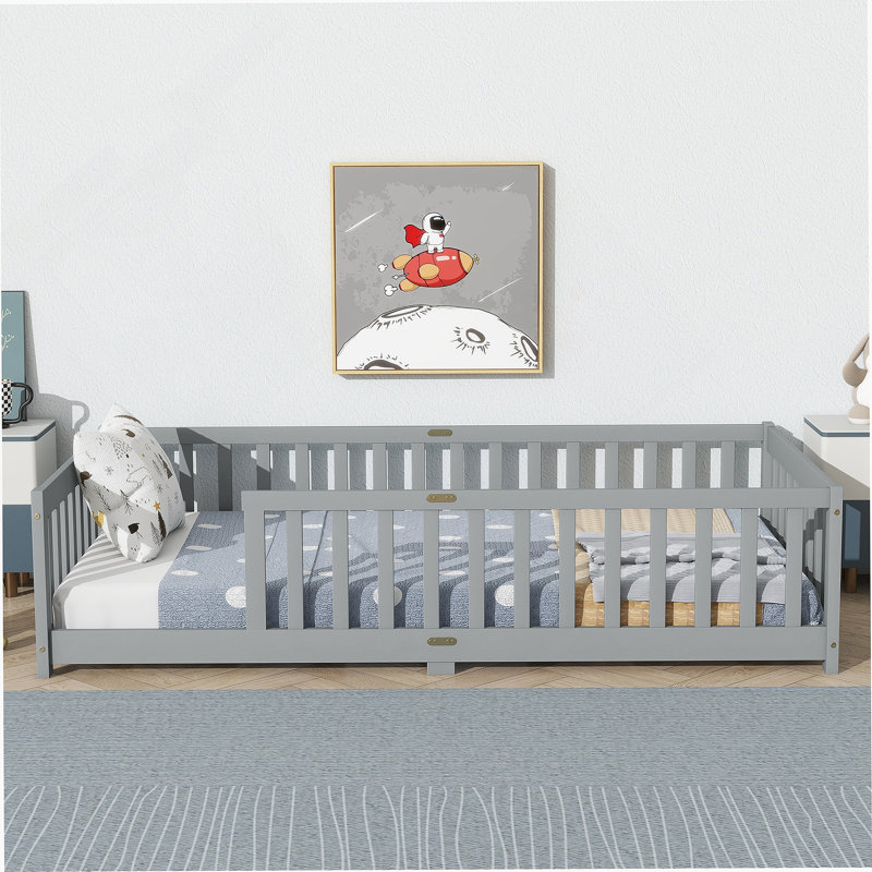 Lit plateforme avec clôture et porte pour enfants Finka, Simple, Gris