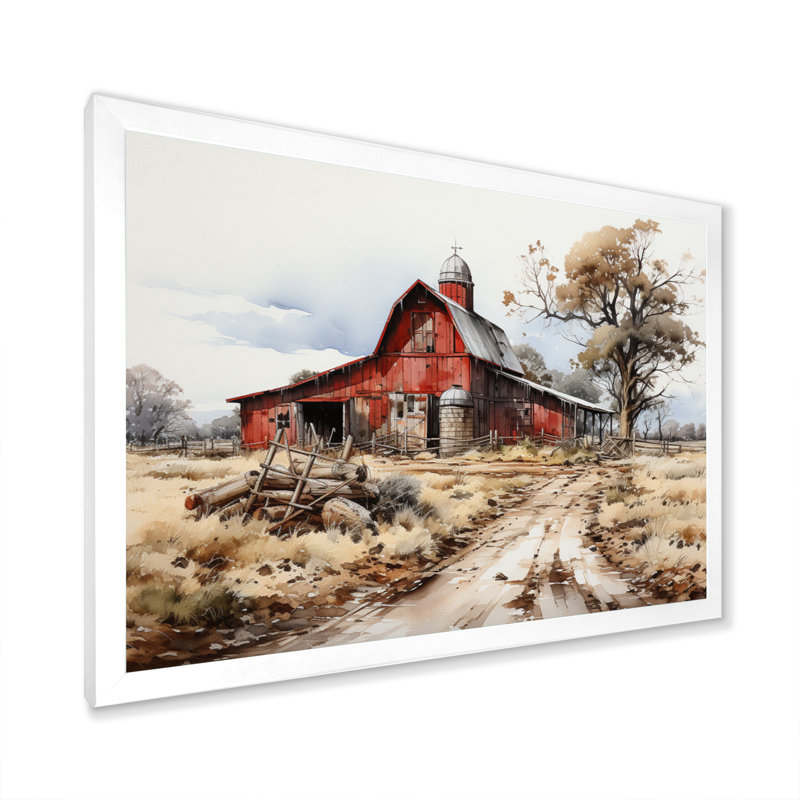 «Farmstead Lnadscape III - Farm Large», art mural, H 34 po x l 44 po x P 1,5 po, Cadre simple blanc