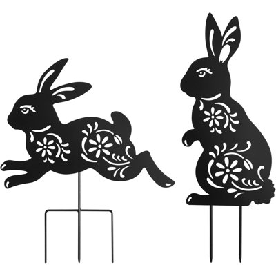 Bunny Decorative Garden Stakes Outdoor Metal Bunny Statues Animal Decorative Garden Stakes Bunny Stakes Outdoor Bunny Set Of 2