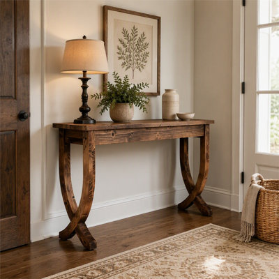 32.9" High Rustic Solid Wood Console Table, Decorative Accent Cabinet for Living Room & Entryway