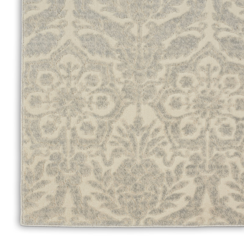 Tapis floral ivoire / gris Liesl, Rectangle 5 pi 3 po x 7 pi 3 po
