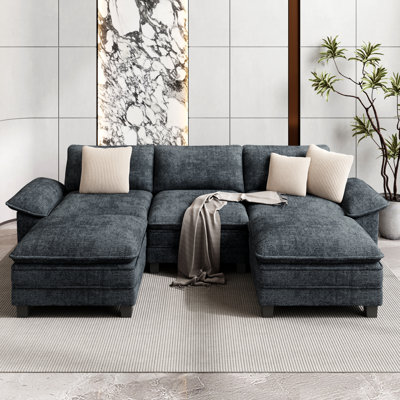 124"Modular Sectional Sofa with 2 Ottomans, Oversized U-Shaped Deep Seat Couch with Wide Removable Armrests