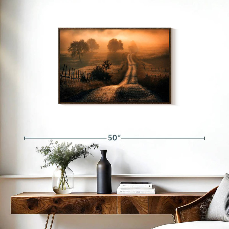 Champ de brouillard, Cadre flottant noyer, 31 po x 21 po