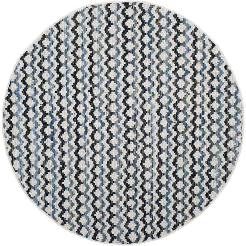 Haqeem Hand Woven Cotton Chevron Rug, Round 6'