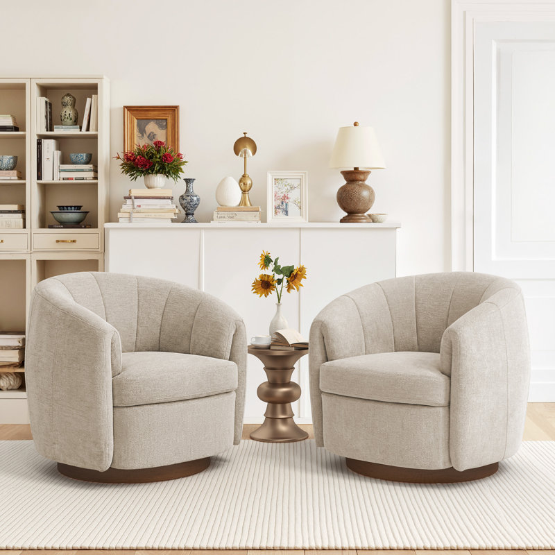 Seraphina 34.6"W Swivel Barrel Chair, Light Camel