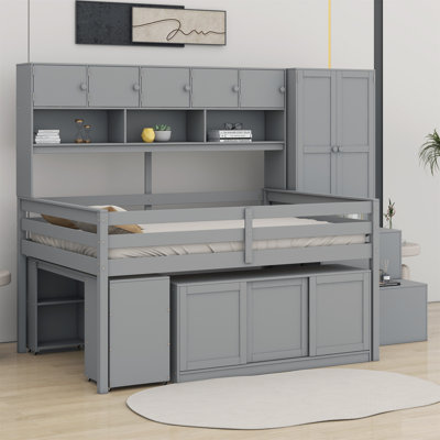 Wooden Loft Bed With Under-Bed Desk,Drawers And Shelves by Red Barrel Studio