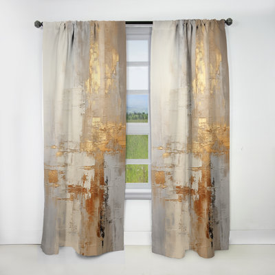 Gold And White Abstract Split - Abstract Shapes Blackout Abstract Curtain - 1 Panel