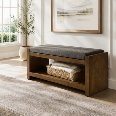 Accent Bench with Lower Shelf and Removable Cushion