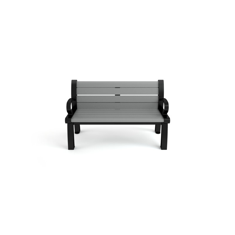Banc de parc en plastique recyclé Heritage, 4 pi, Noir, Gris