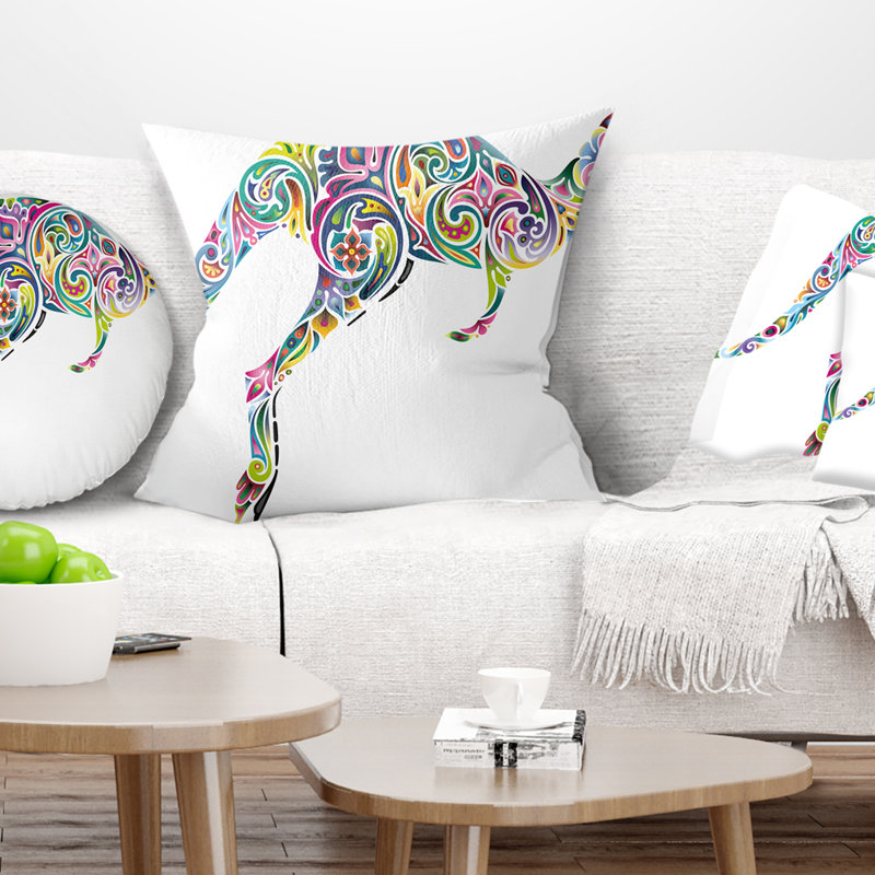 Floral kangourou qui court - coussin imprimé animal, 16 po x 1 po, Coussin décoratif
