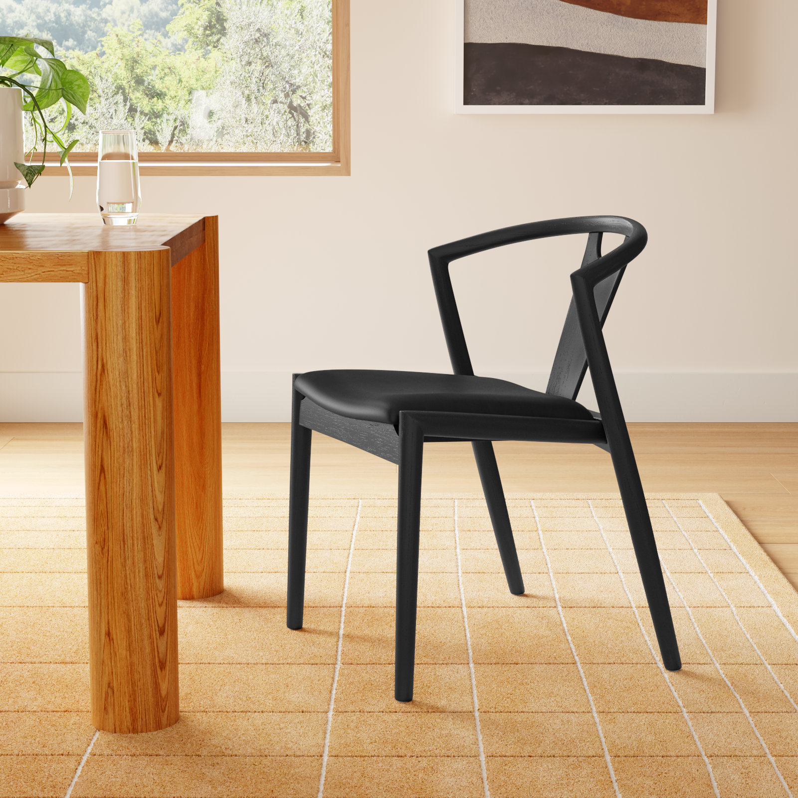 Ambra Side Chair, Black Faux Leather, 1