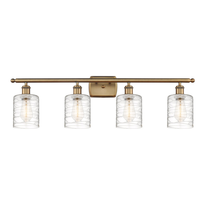 Leilani 4 - Light Dimmable Vanity Light, 6 Watt Vinage LED Bulb, Brushed Brass, Clear Deco Swirl