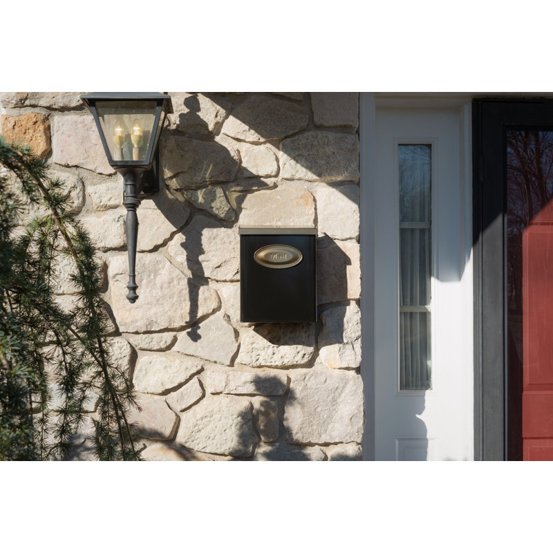 Designer Vertical Wall-Mount Locking Mailbox, Black and Brushed Bronze