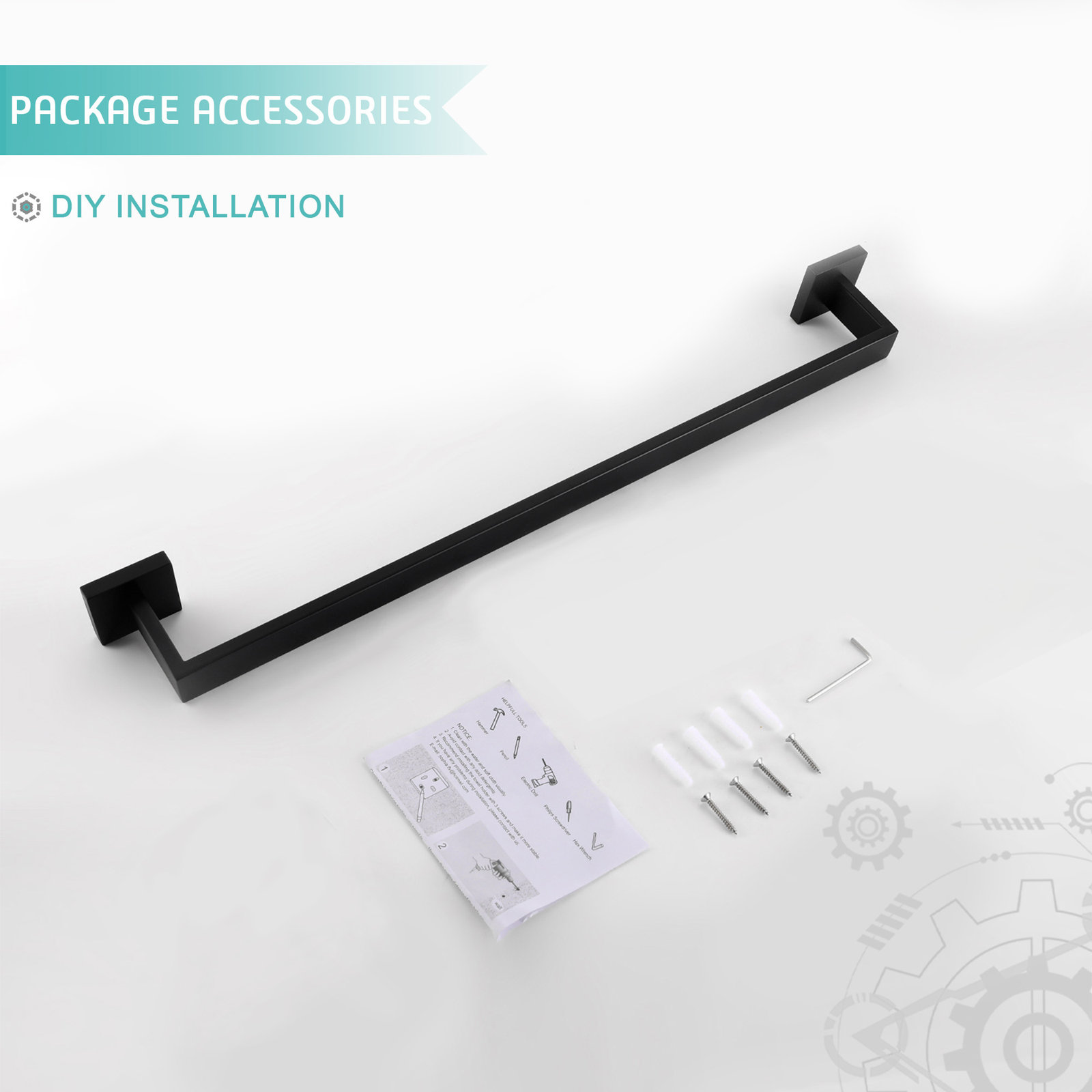 25.5" Wall Mounted Towel Bar, Matte Black, 3.4" H x 21.5" W x 2.16" D
