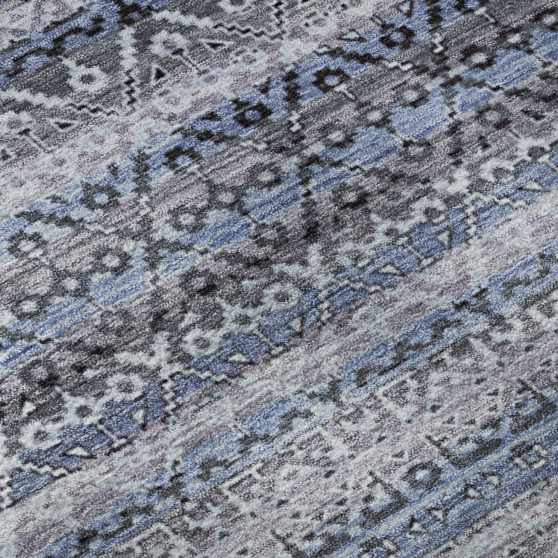 Premium Machine Washable Mayfield AMF2101 Striped Rug, Blue, 8' Round