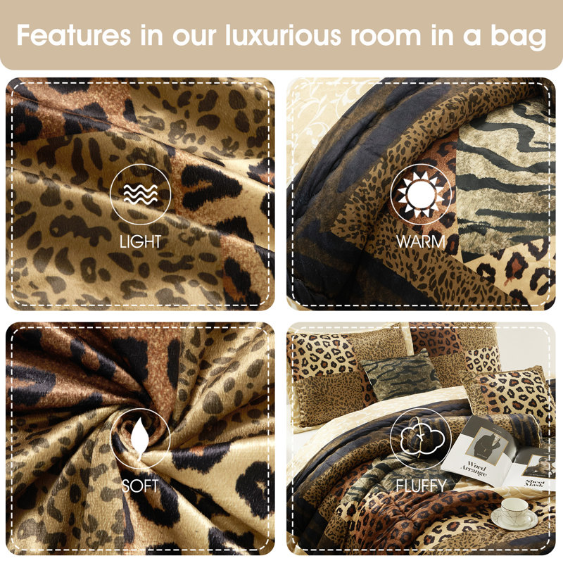 Tucson 9 Piece Leopard Print  Comforter Set, King Comforter + 9 Additional Pieces