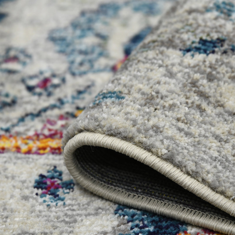 Ivory and Orange Floral Synthetic Rectangular Area Rug