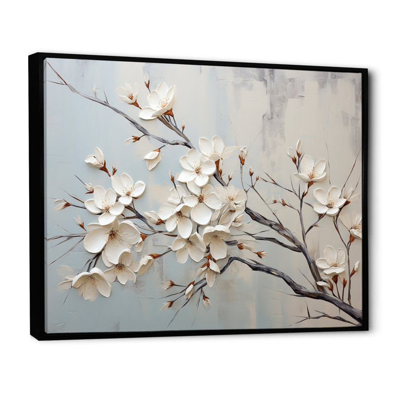 «White Dogwood Blossom Scenery III» - art mural cornouiller, H 30 po x l 40 po x P 1,5 po, Cadre flottant noir