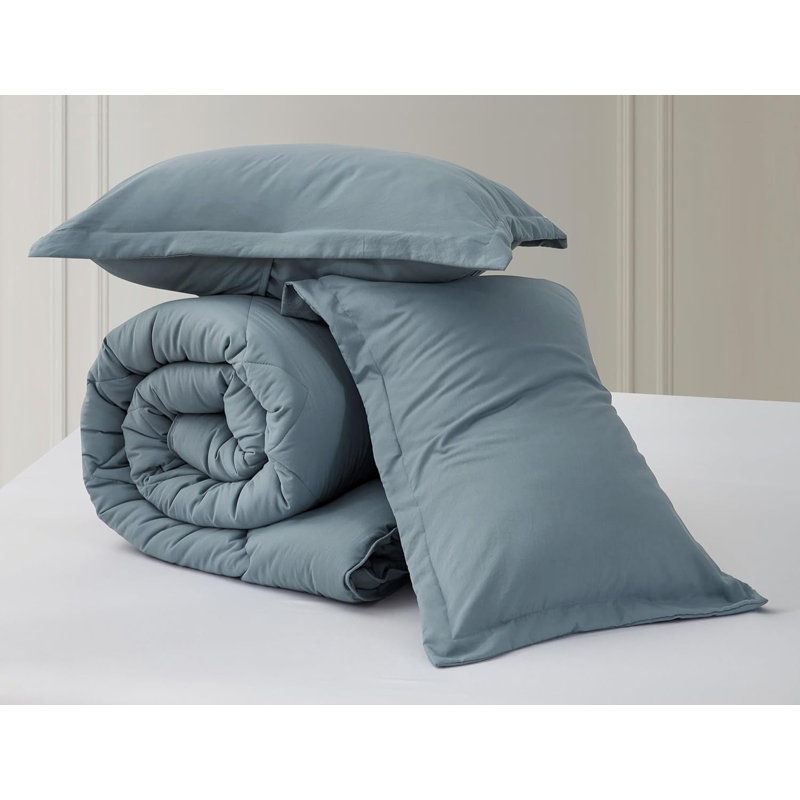 King Dusty Blue Reversible Microfiber Comforter Set