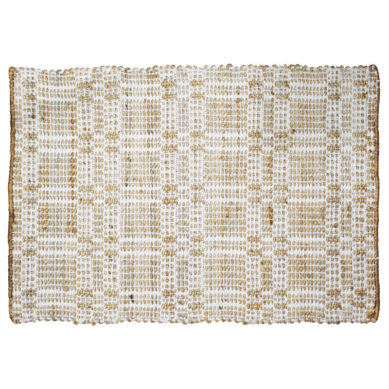 Tapis géométrique en coton tissé à la main beige / brun, Rectangle 2 pi x 3 pi
