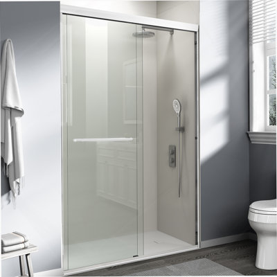 Double porte de douche coulissante, porte de salle de bain semi-sans cadre