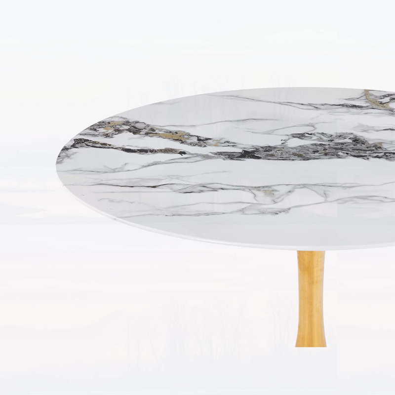 Table de salle à manger tulipe 34,65 pouces avec base en métal doré moderne, pouvant accueillir 4 à 6 personnes, idéale pour les cuisines, les salons, les cafés et les salles de réunion, élégante et pratique