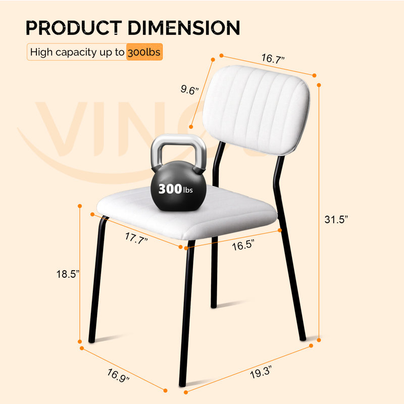 Chaise rembourrée blanche empilable en tissu (ensemble de 2)