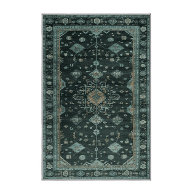 Machine Washable Overdyed Green Area Rug