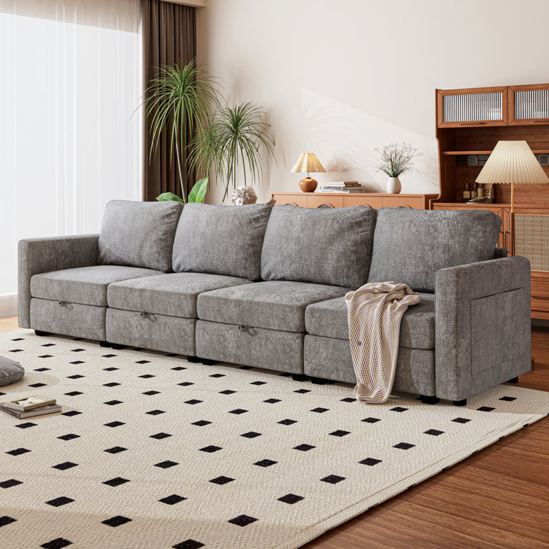 Canapé modulaire en chenille de 126 po, Gris