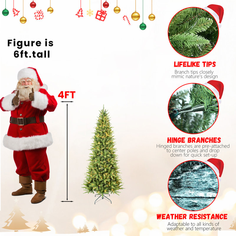 9FT Slim Christmas Tree with LED Lights