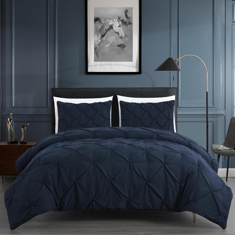 Berlin Pintuck Microfiber 3-Piece Comforter Set, King Comforter + 2 King Shams, Midnight Blue