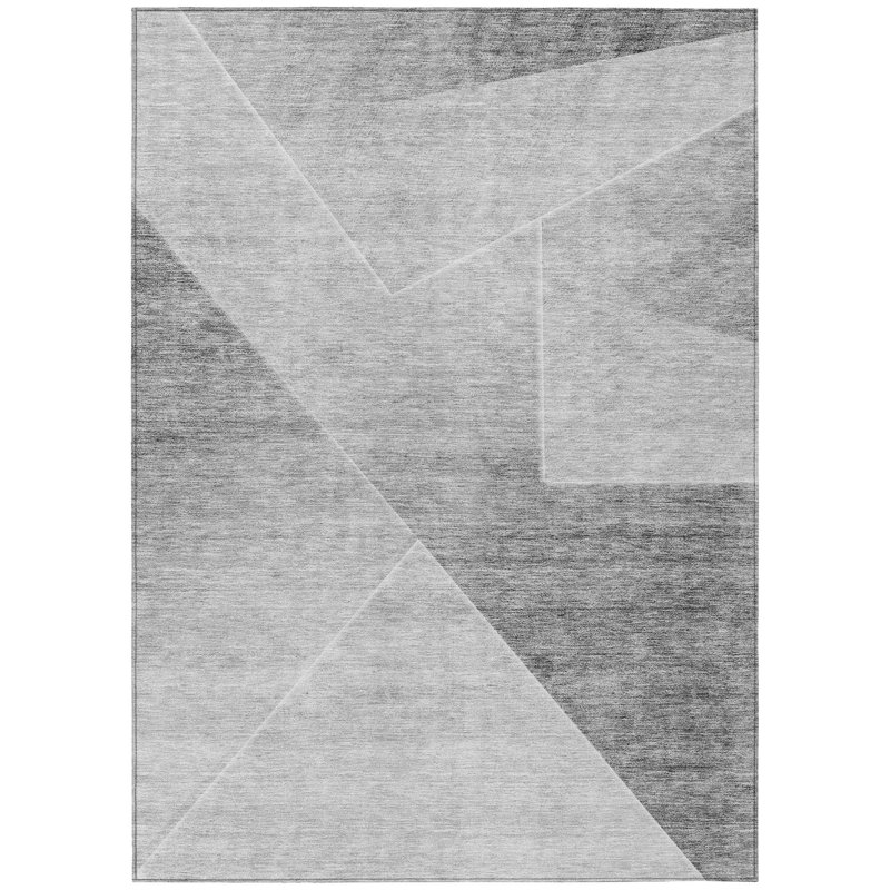 5' X 8' Gray Silver And Charcoal Abstract Washable Indoor Outdoor Area Rug