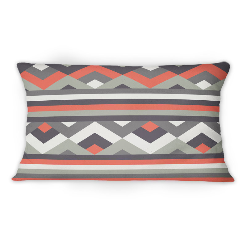 Coussin décoratif à motif zigzag en blanc et rouge