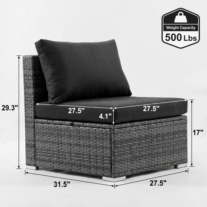 Canapé modulaire avec coussins de 4 po 4 pièces, Dark Gray Cushion/Gray Frame, 4 Chairs