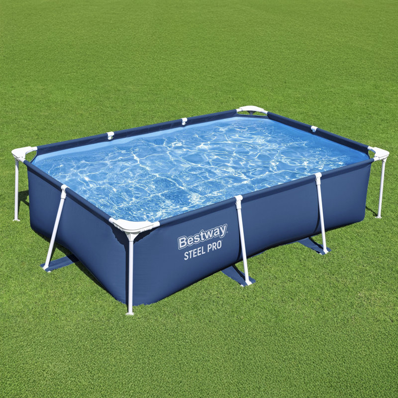 Blue Steel Frame Rectangular Above Ground Pool with Pump