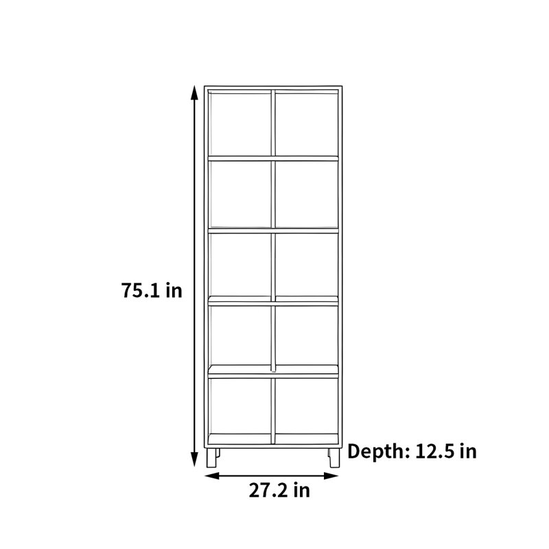Schneider, (5 Shelves) 75.1"H x 27.2"W x 12.5"D, Dark Brown